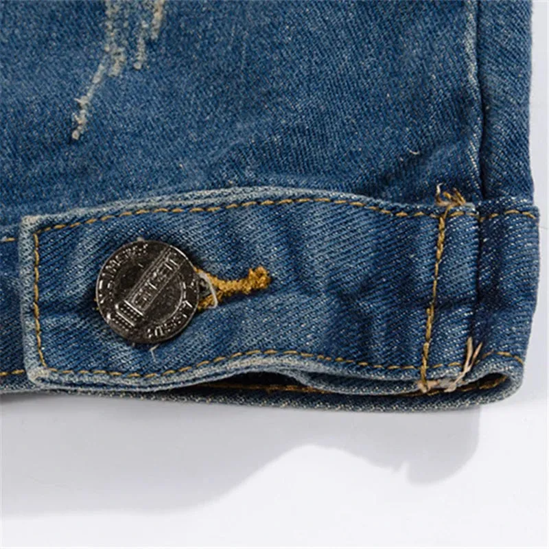 2024 Men's Dark Blue Denim Vest – Cotton Ripped Sleeveless Jacket (Plus Size up to 6XL)