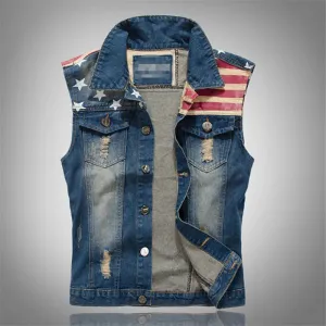 2024 Men's Dark Blue Denim Vest – Cotton Ripped Sleeveless Jacket (Plus Size up to 6XL)
