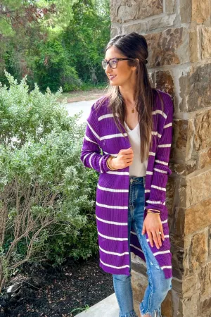 Amber Lightweight Striped Cardigan - Purple