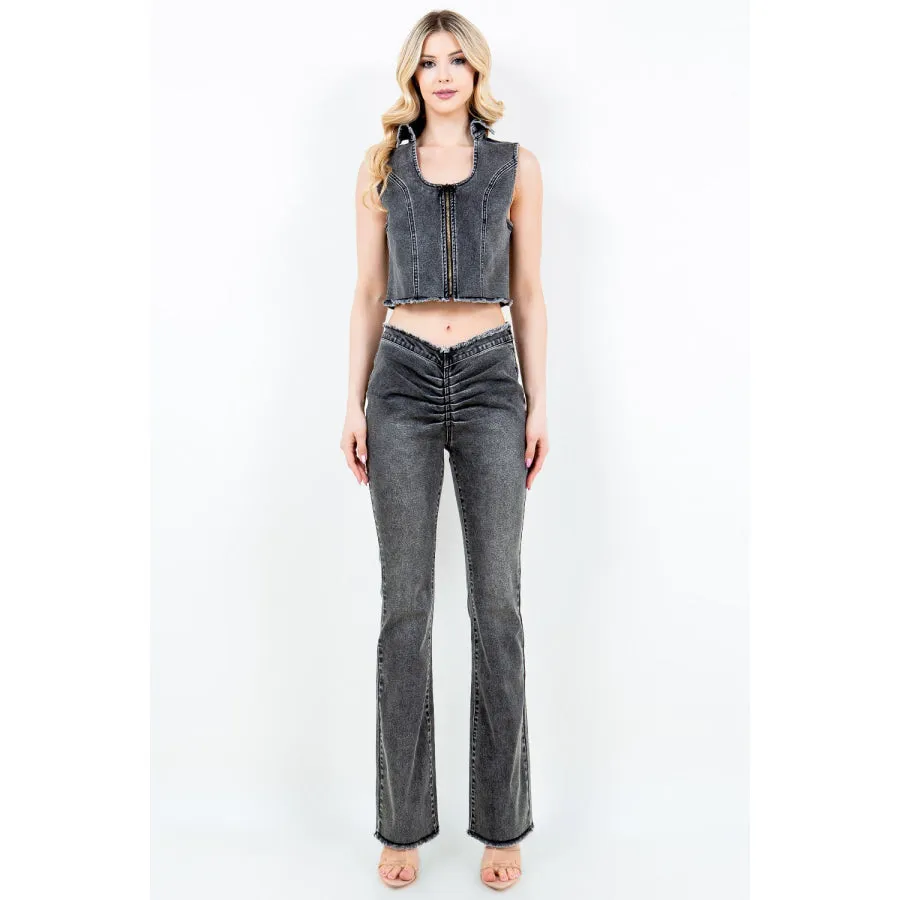 American Bazi Zip Up Washed Crop Denim Vest