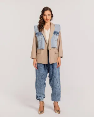 Beige  Vested Denim Blazer