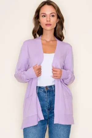 Classic Lavender Open-Front Cardigan