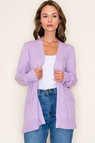 Classic Lavender Open-Front Cardigan