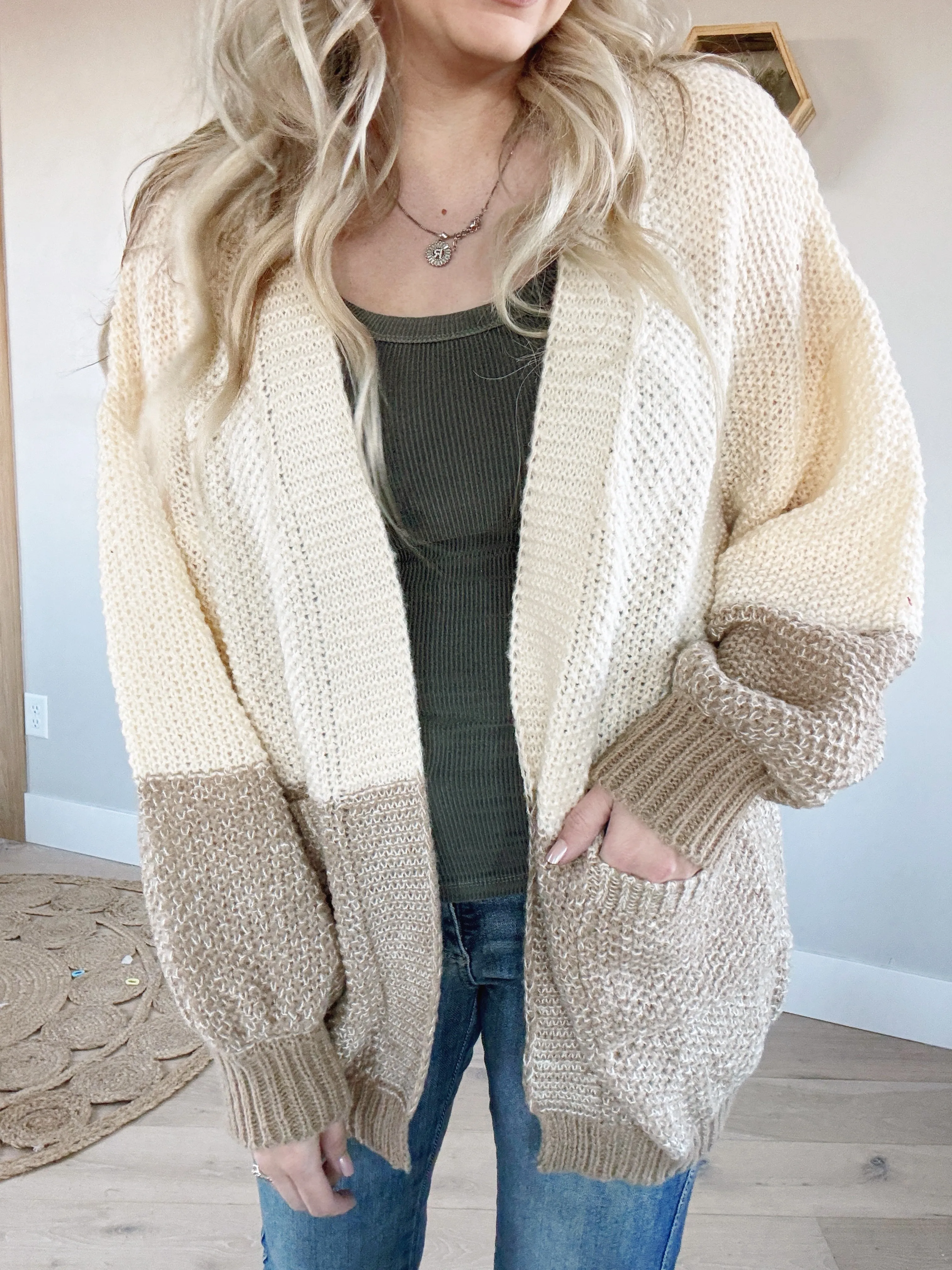 Compatible Long Sleeve Knit Cardigan in Ivory