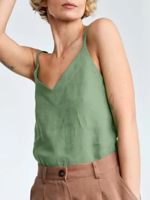 Cotton Solid Adjustable Strap Backless Sleeveless Cami