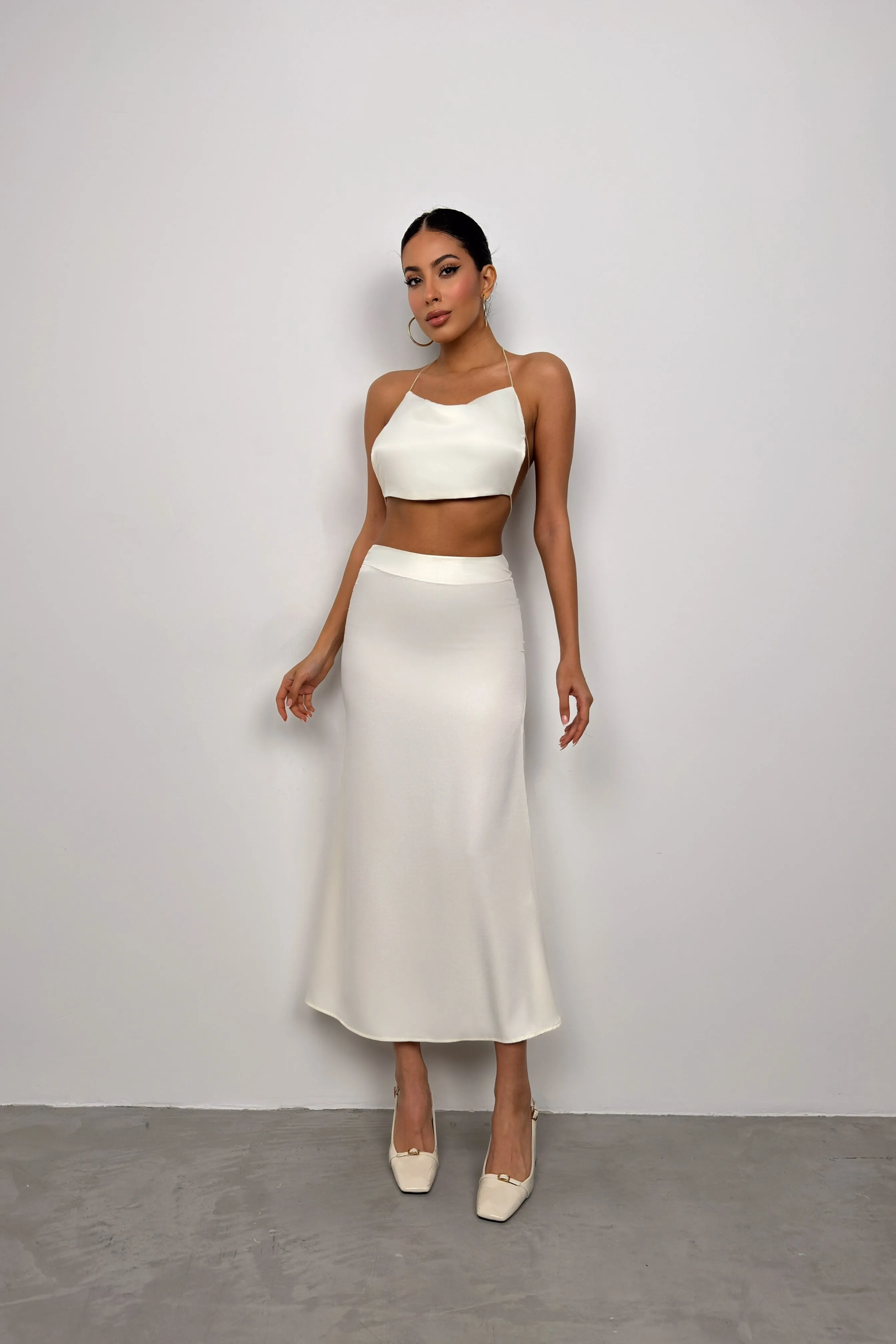 Cowl Neck Tied Back Detail Crop Top