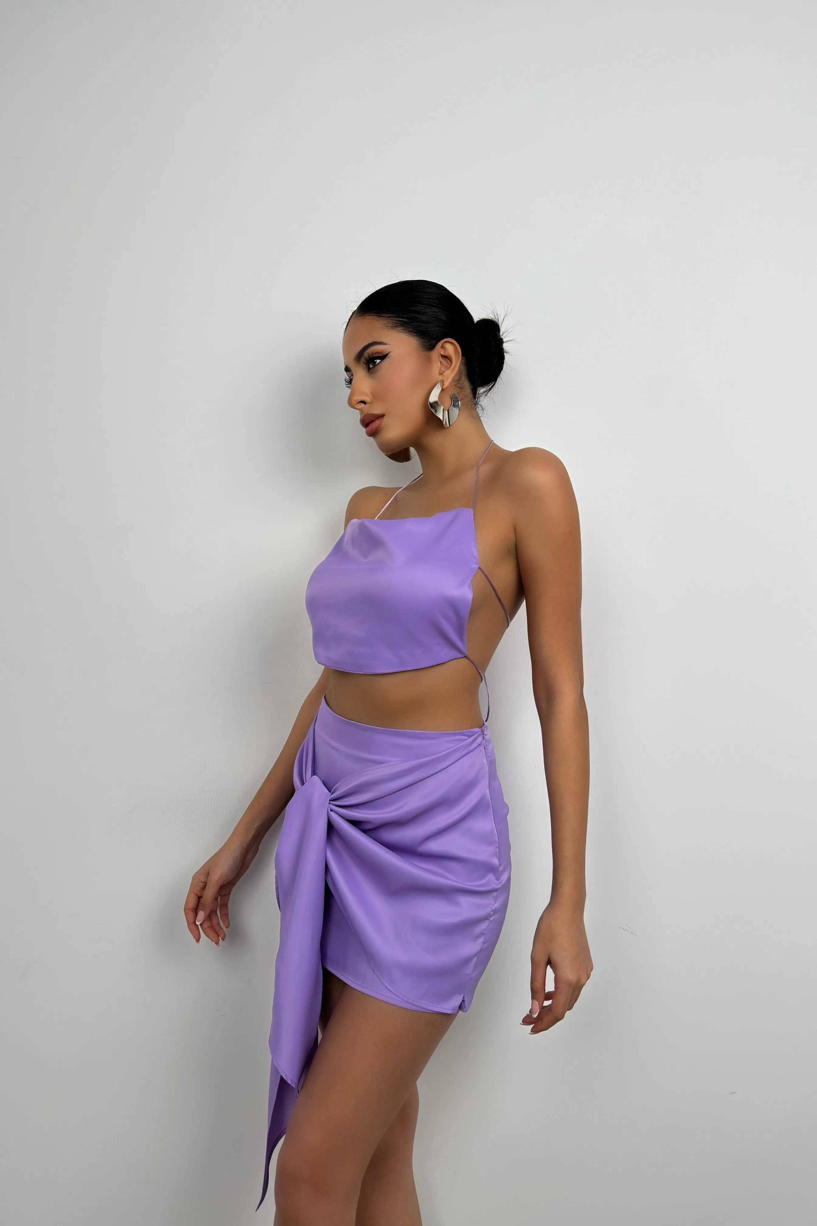 Cowl Neck Tied Back Detail Crop Top