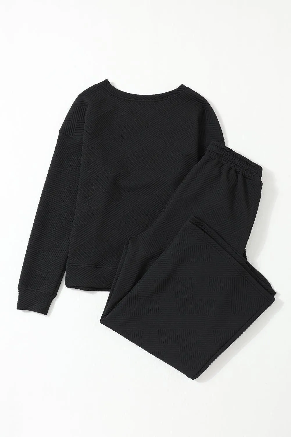 Dark Brown Textured Loose Slouchy Long Sleeve Top and Pants Set