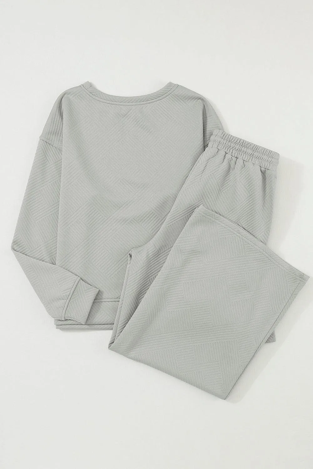 Dark Brown Textured Loose Slouchy Long Sleeve Top and Pants Set