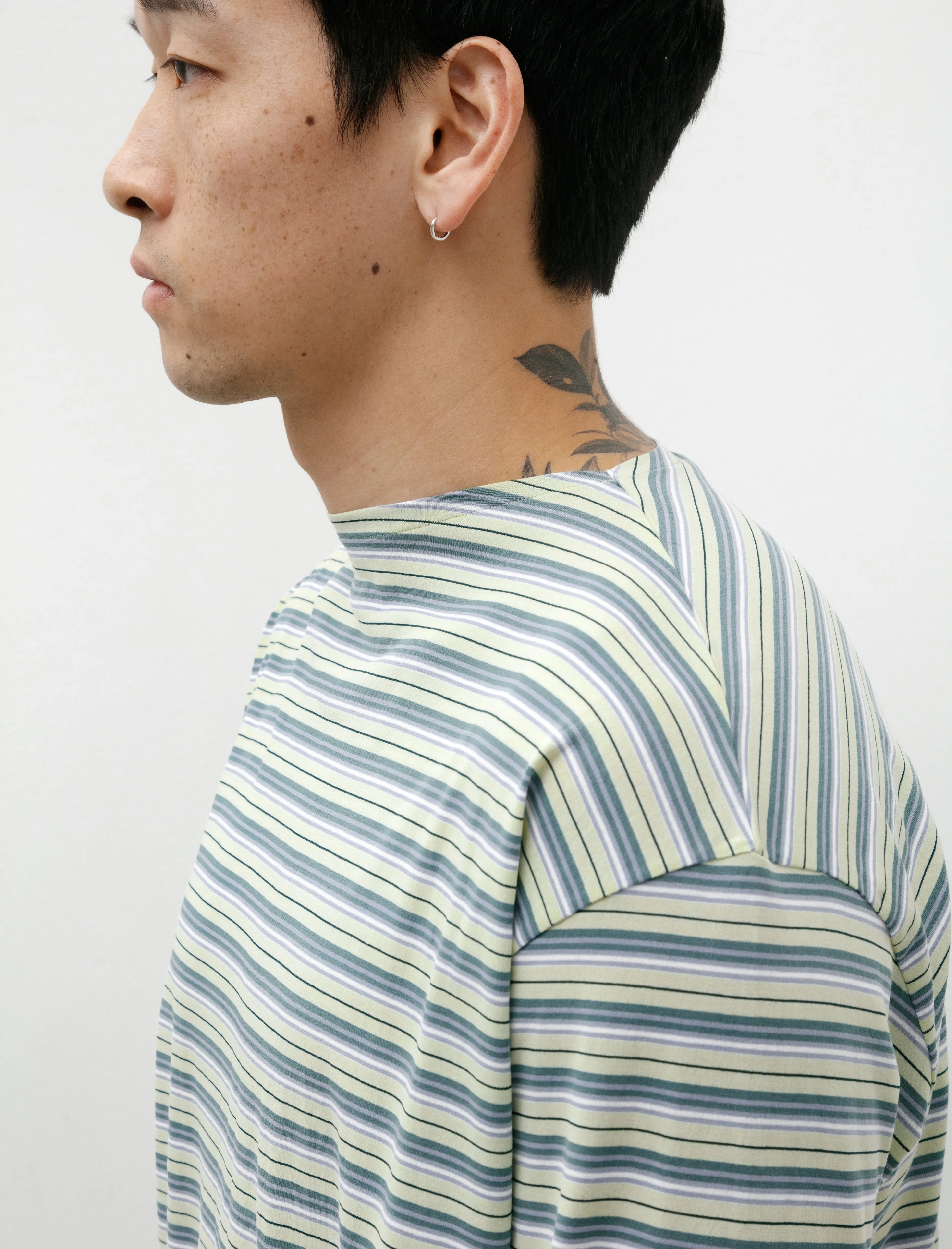 Hard Twist Cotton Border Boatneck L/S Tee Light Green