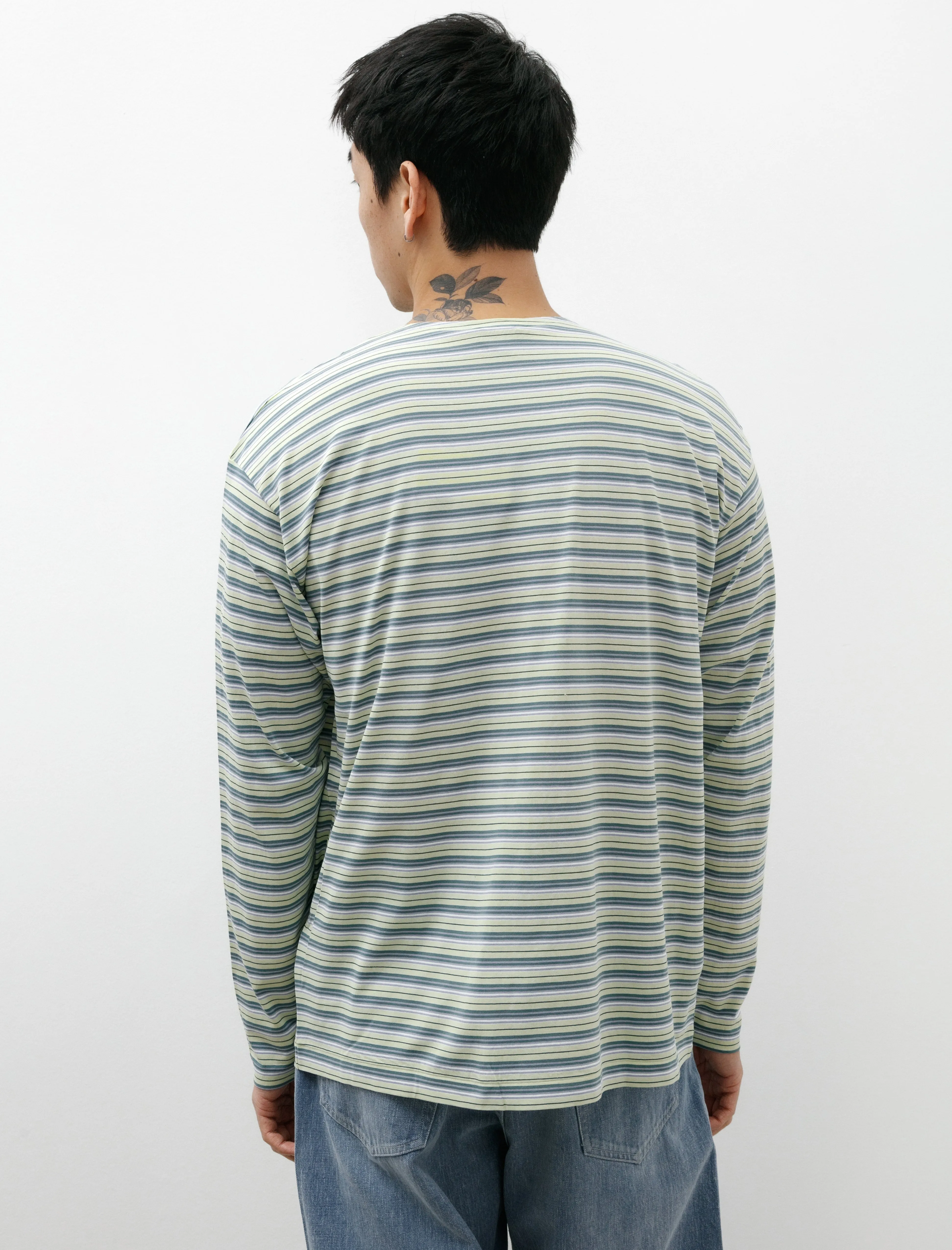 Hard Twist Cotton Border Boatneck L/S Tee Light Green