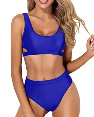 High Leg Women's Bikini Set 2 Piece High Waisted Sport Swimsuit-Royal Blue