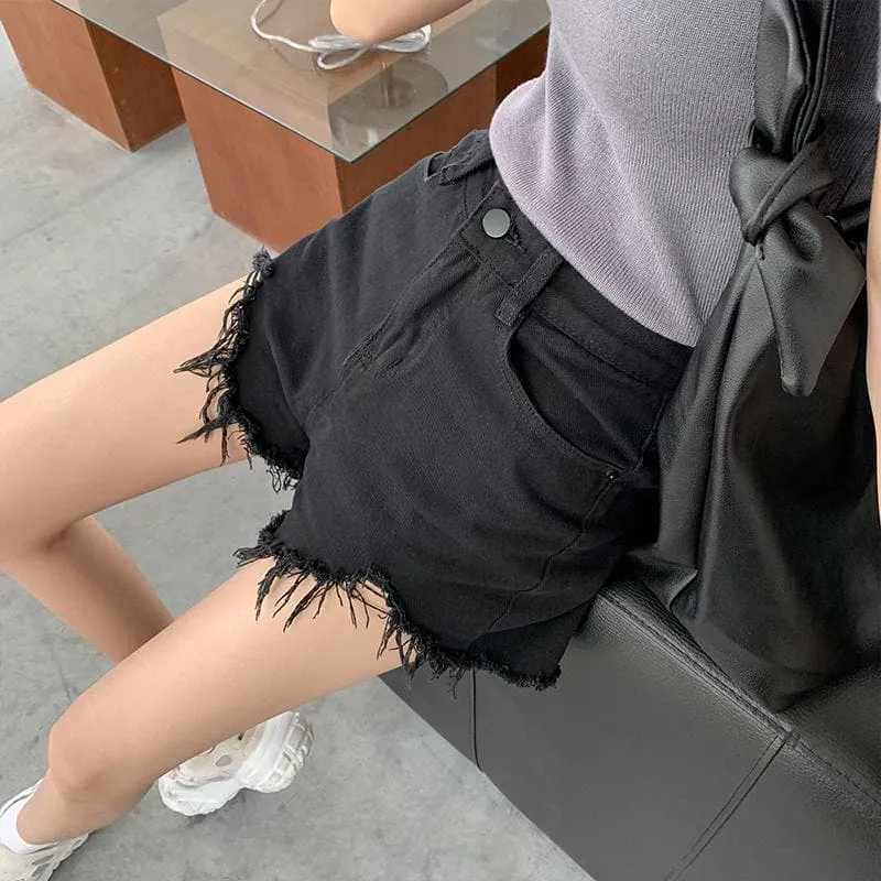High Waist Shorts With Fringes
