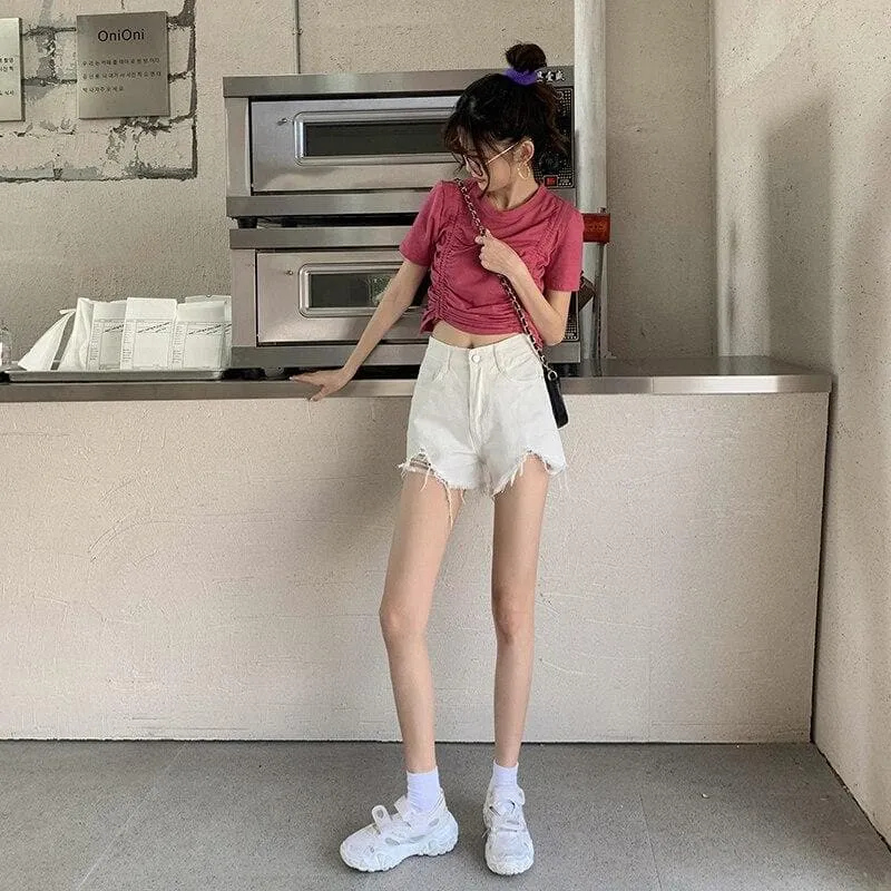 High Waist Shorts With Fringes