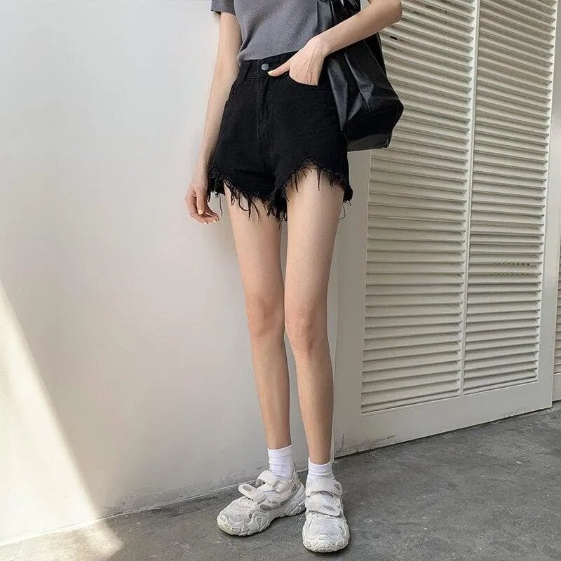 High Waist Shorts With Fringes