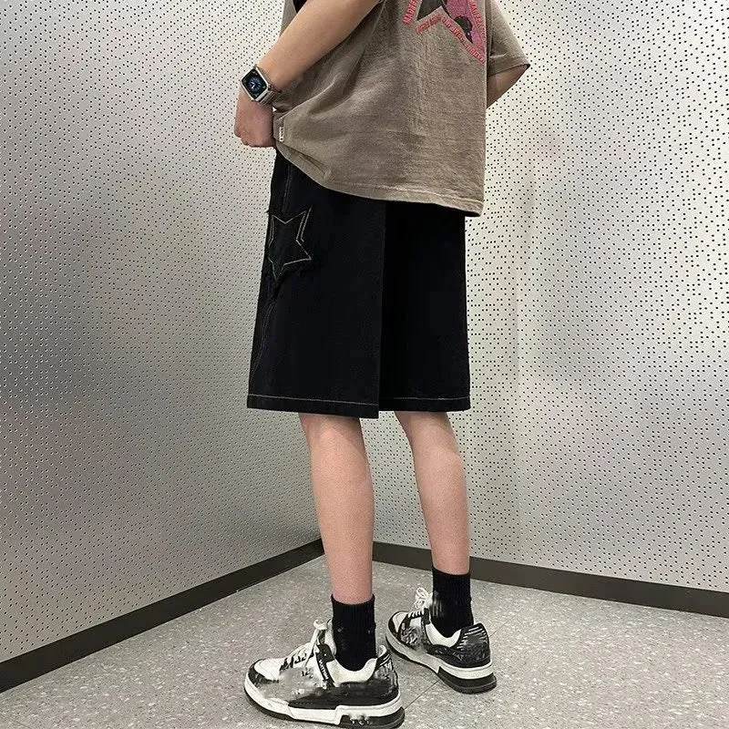 Hnzxzm Cargo Shorts Men's Retro Denim Summer Basic Style Simple And Versatile Hot Selling High Waist Casual Street Fashion Chic Shorts