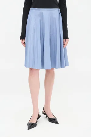 Light Blue Leather Pleated Midi Skirt