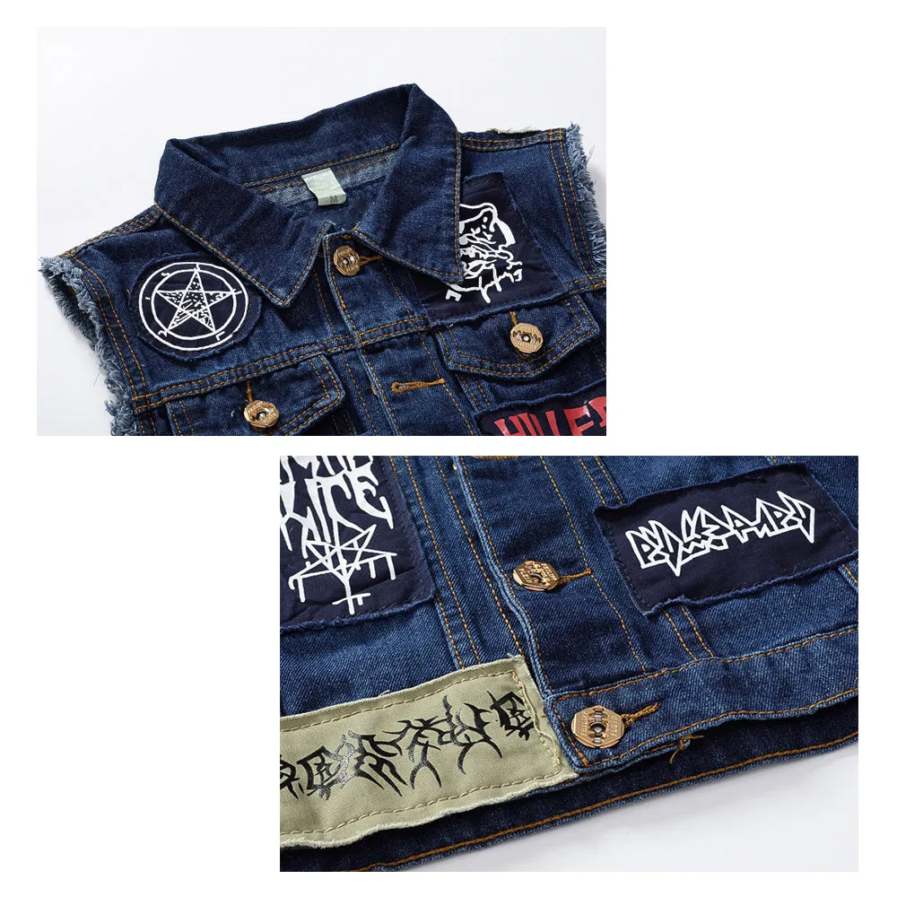 Men's Punk Blue Denim Vest