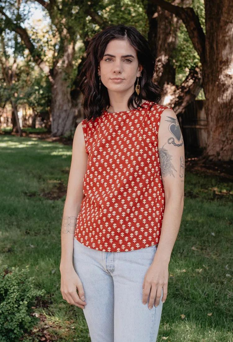 Millie Muscle Tee - Micro Floral Red
