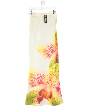 MURCI Yellow Mesh Floral Print Maxi Beach Skirt UK 10