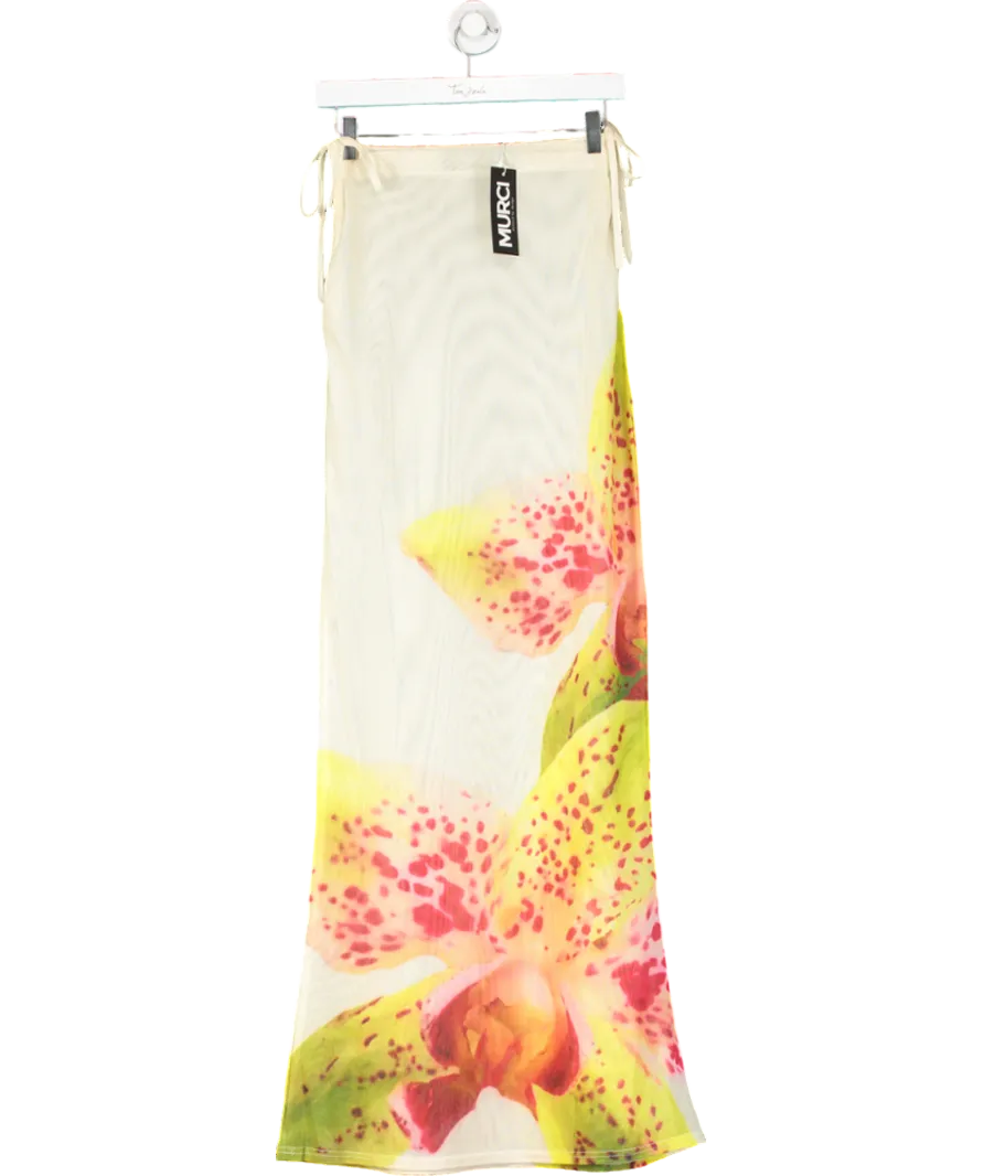 MURCI Yellow Mesh Floral Print Maxi Beach Skirt UK 10