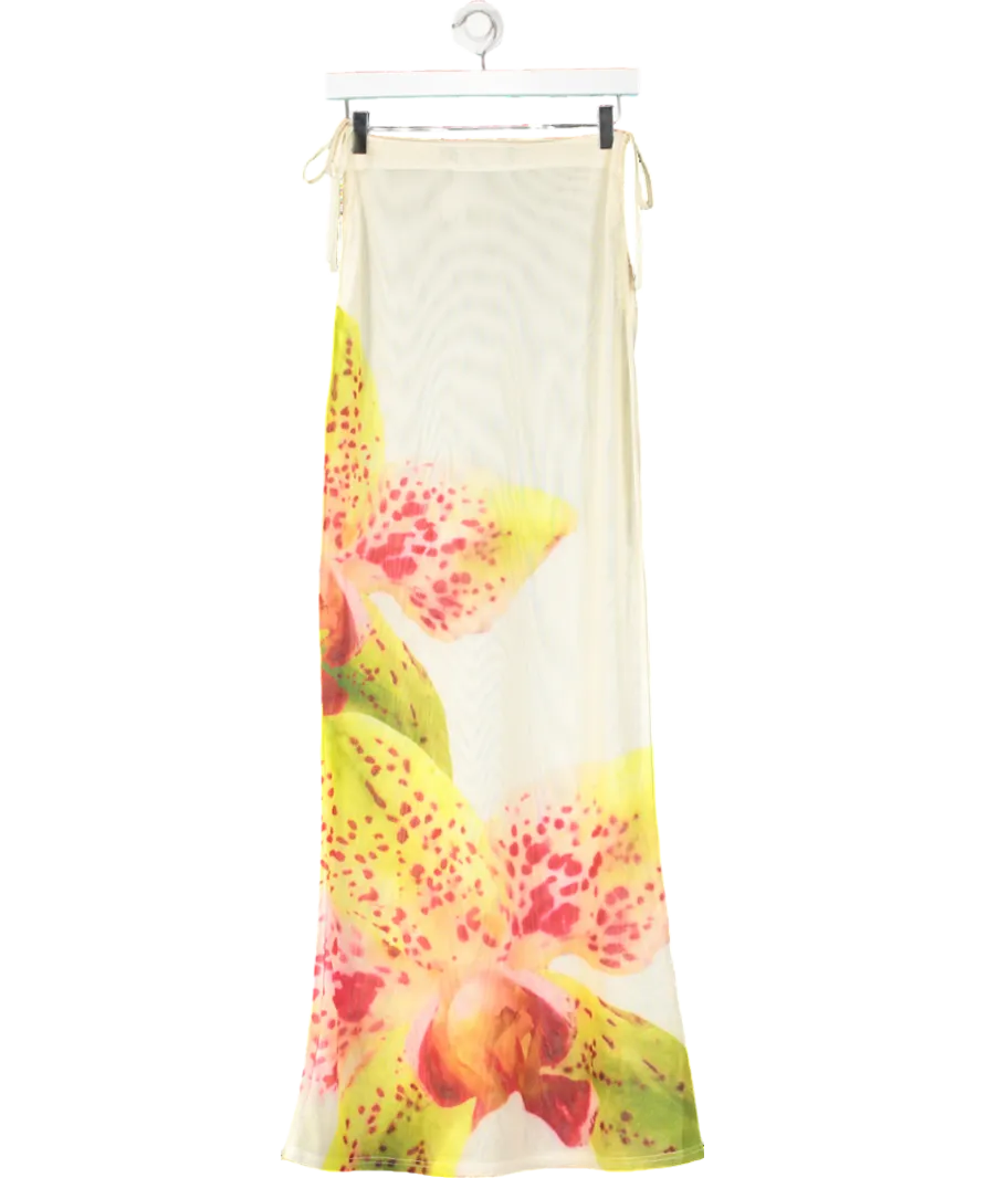 MURCI Yellow Mesh Floral Print Maxi Beach Skirt UK 10