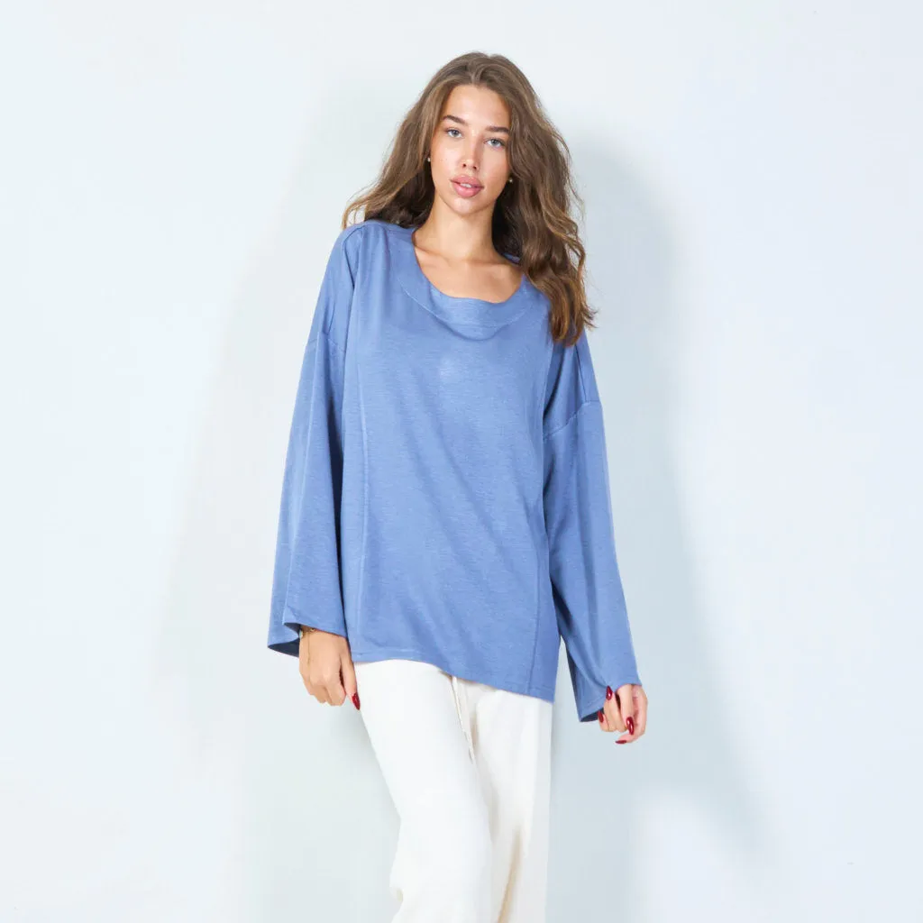 Oversized long sleeve top with boatneck wholesale