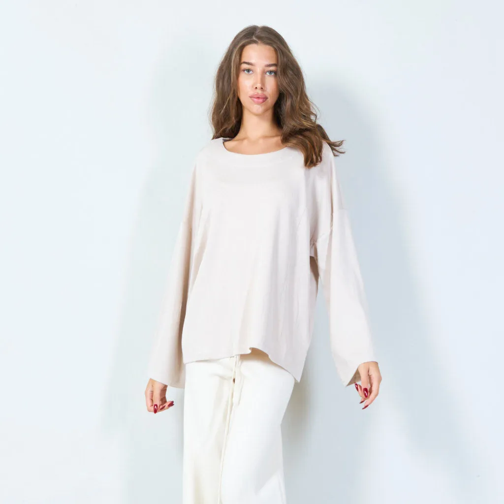 Oversized long sleeve top with boatneck wholesale