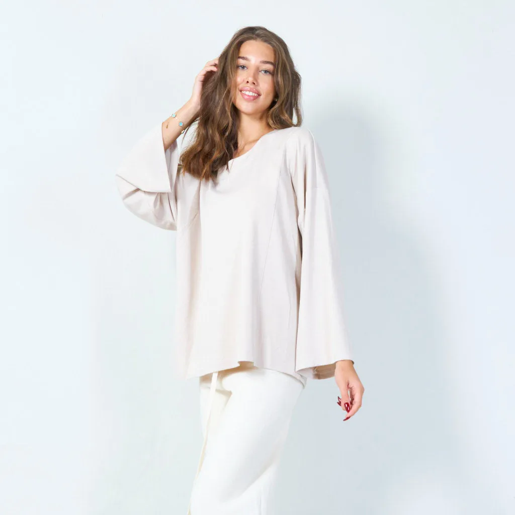 Oversized long sleeve top with boatneck wholesale