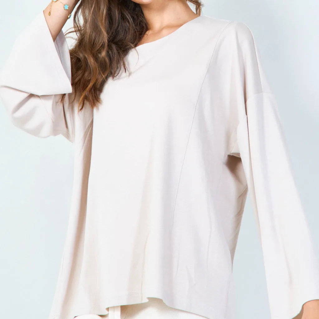 Oversized long sleeve top with boatneck wholesale