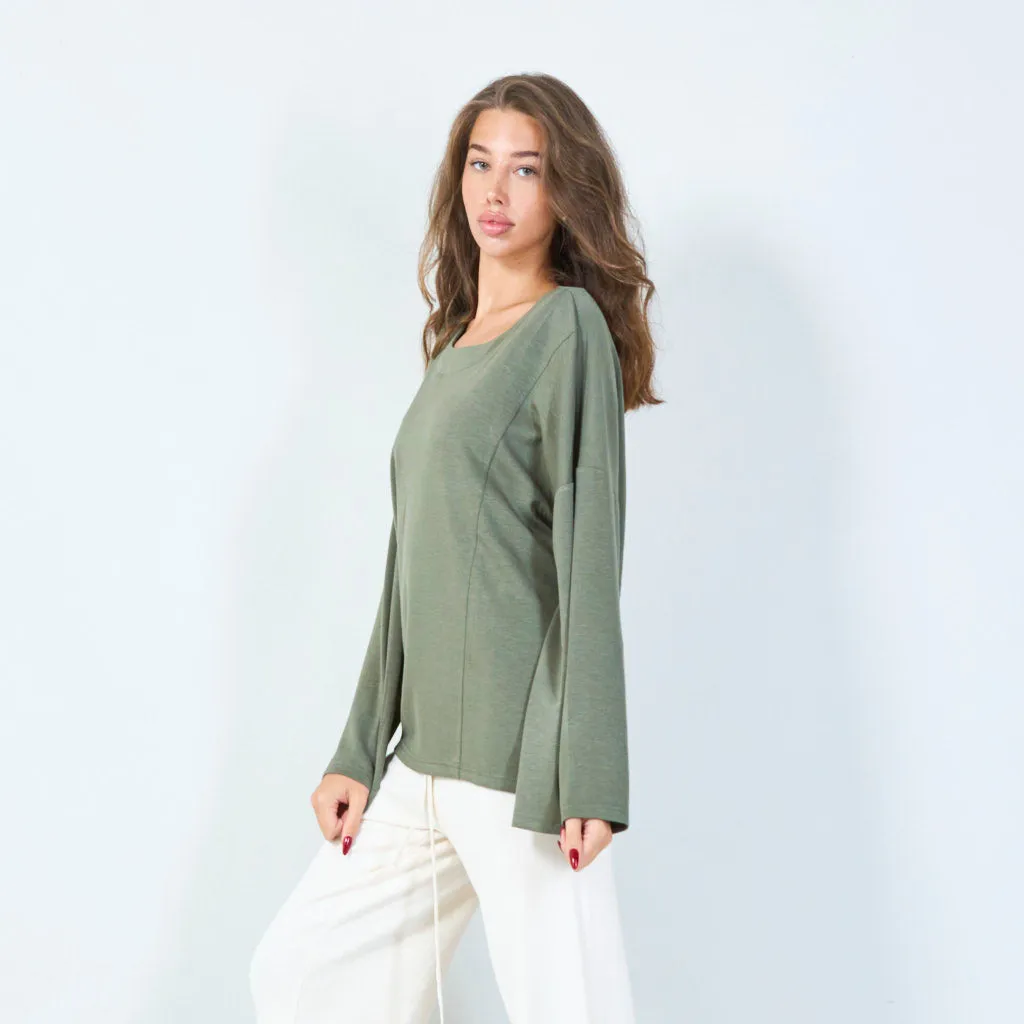 Oversized long sleeve top with boatneck wholesale