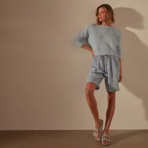 Pleated Linen Bermuda Short - Open Sky Pigment