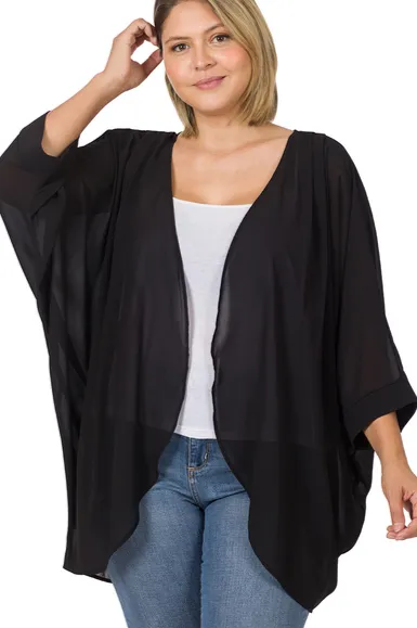 Plus Size Cozy Vibes Chiffon Cardigan - Black