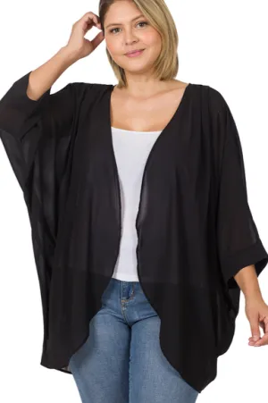 Plus Size Cozy Vibes Chiffon Cardigan - Black
