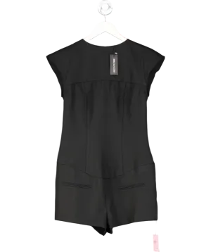 PrettyLittleThing Black Tailored Woven Boatneck Cap Sleeve Playsuit UK 10