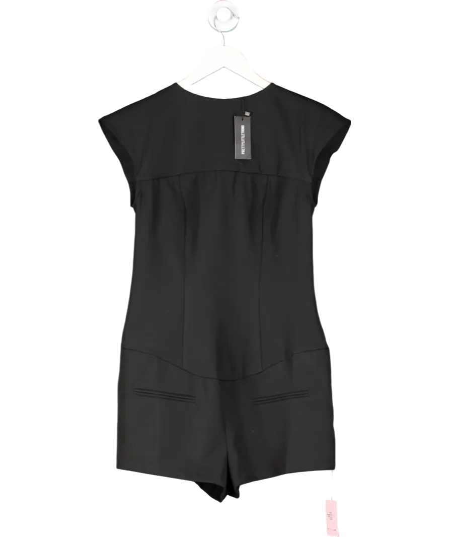 PrettyLittleThing Black Tailored Woven Boatneck Cap Sleeve Playsuit UK 10
