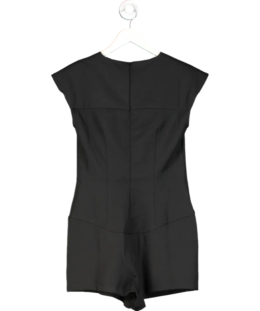 PrettyLittleThing Black Tailored Woven Boatneck Cap Sleeve Playsuit UK 10