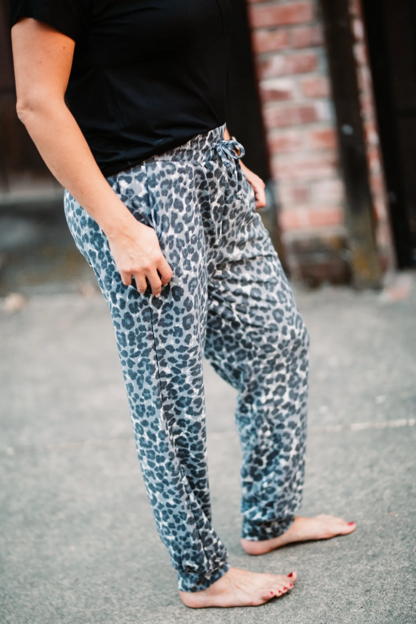 Running Wild Grey Leopard Joggers
