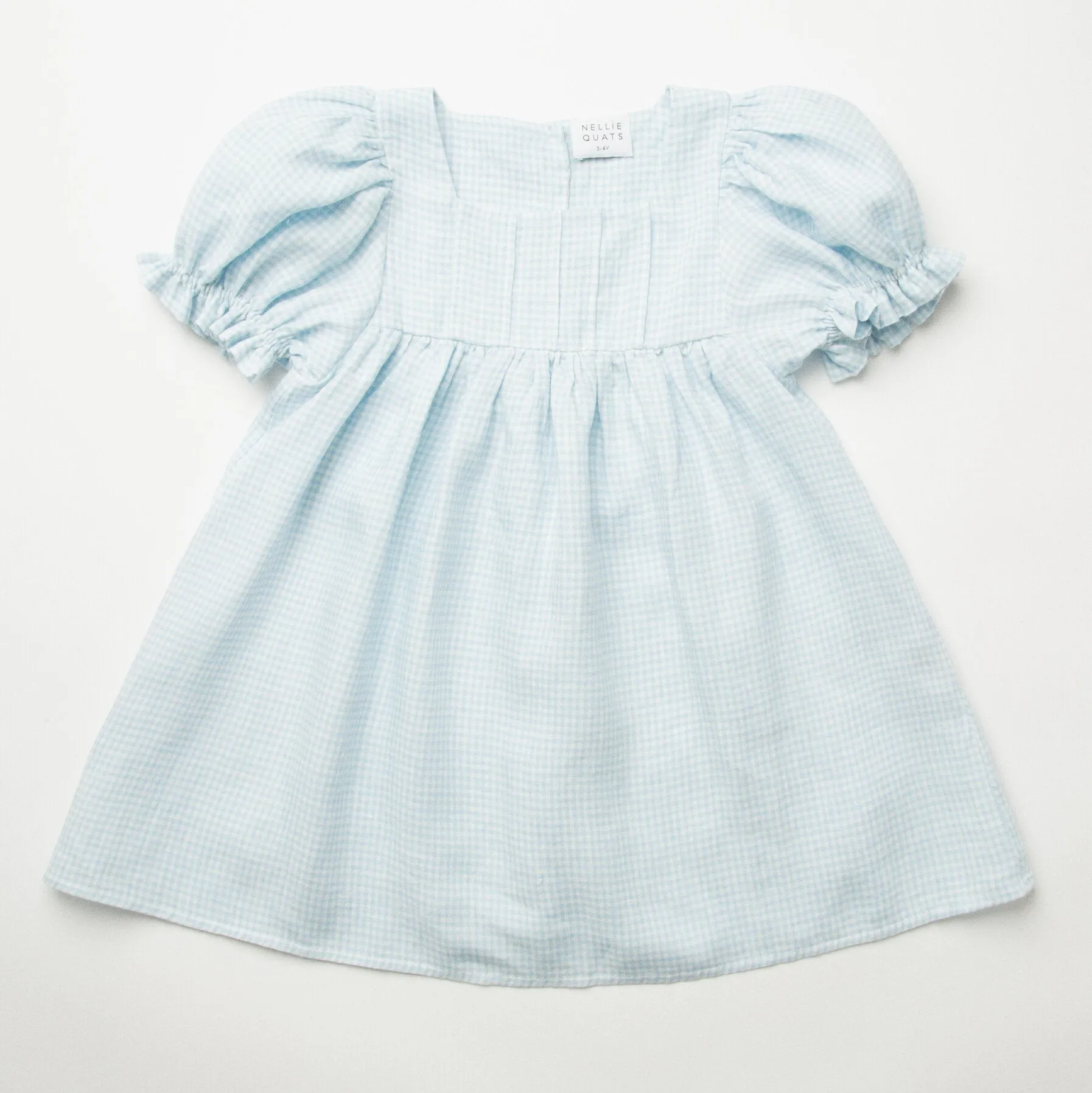 Skipping Dress, Baby Blue & Milk Mini Check