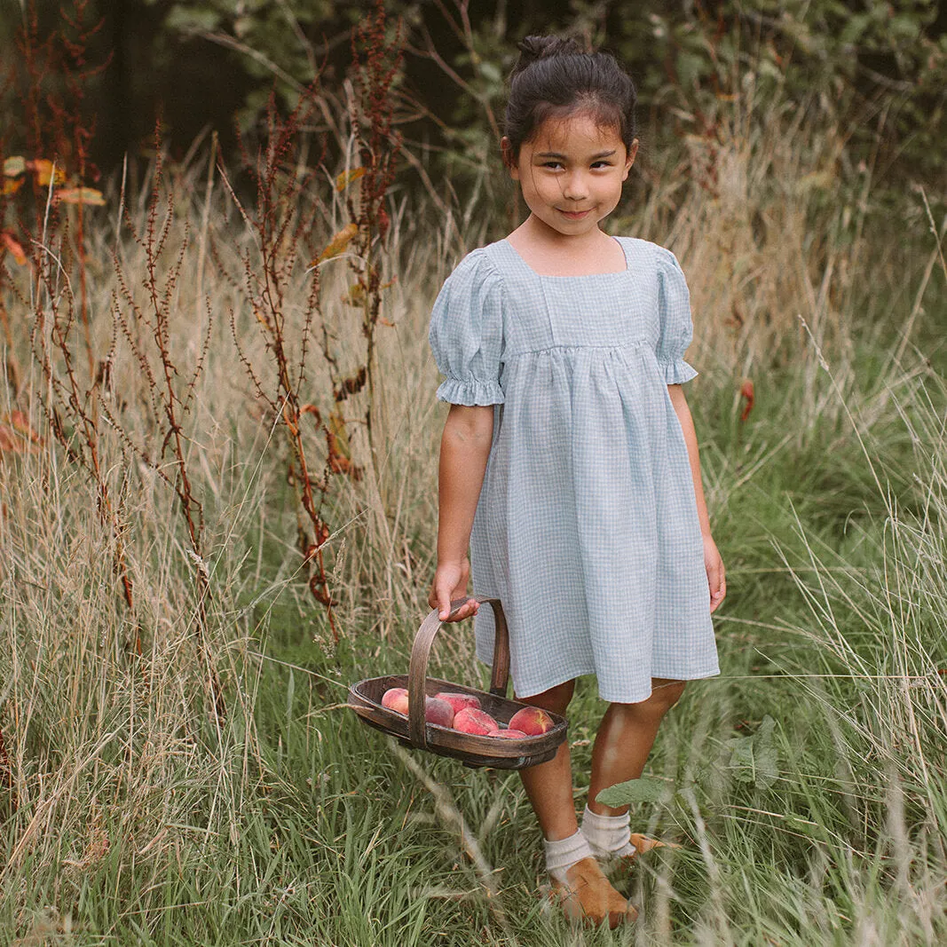 Skipping Dress, Baby Blue & Milk Mini Check
