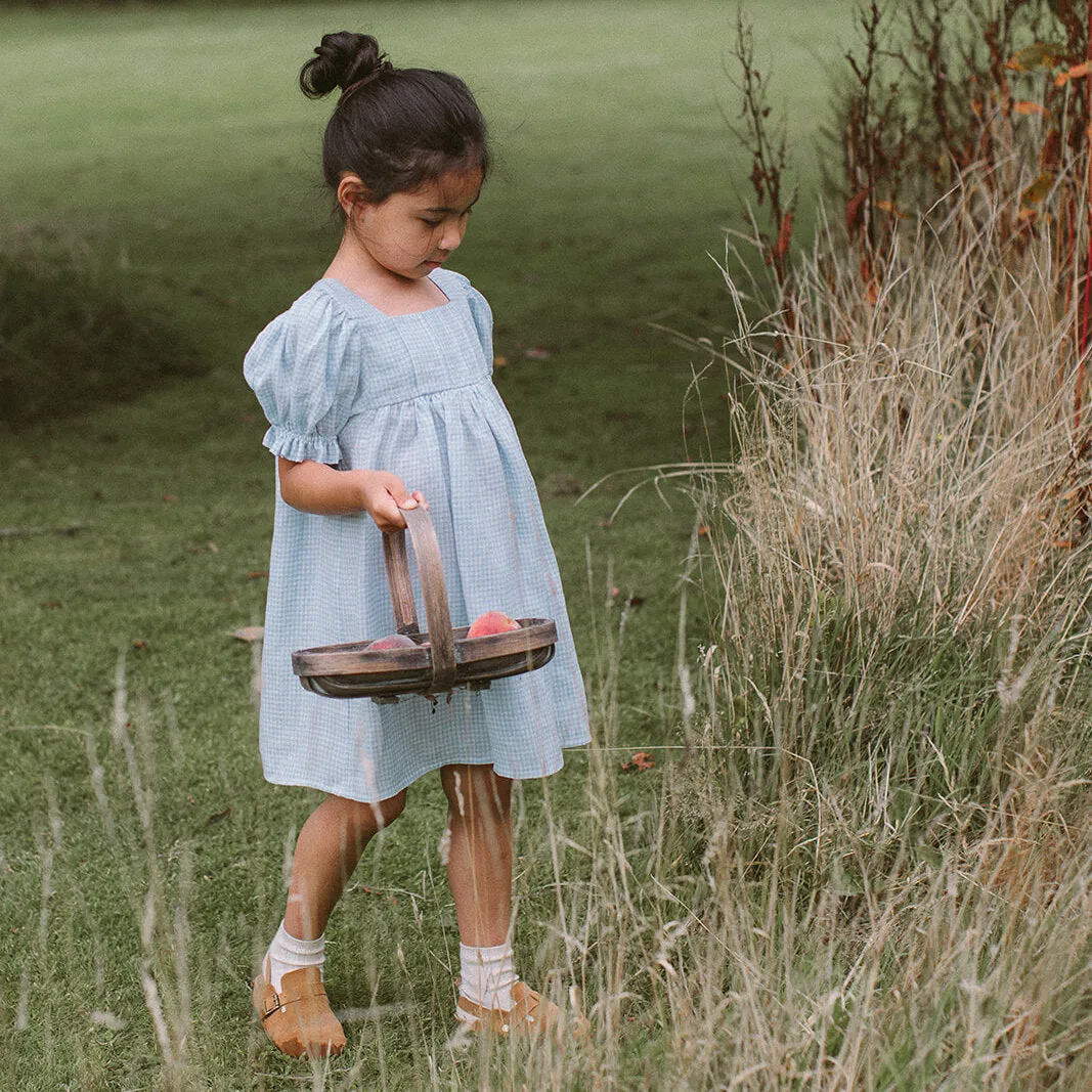 Skipping Dress, Baby Blue & Milk Mini Check