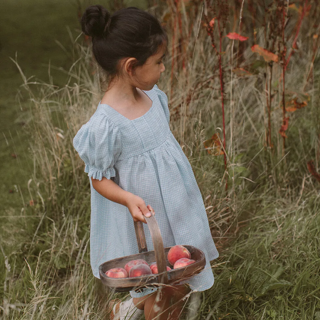 Skipping Dress, Baby Blue & Milk Mini Check