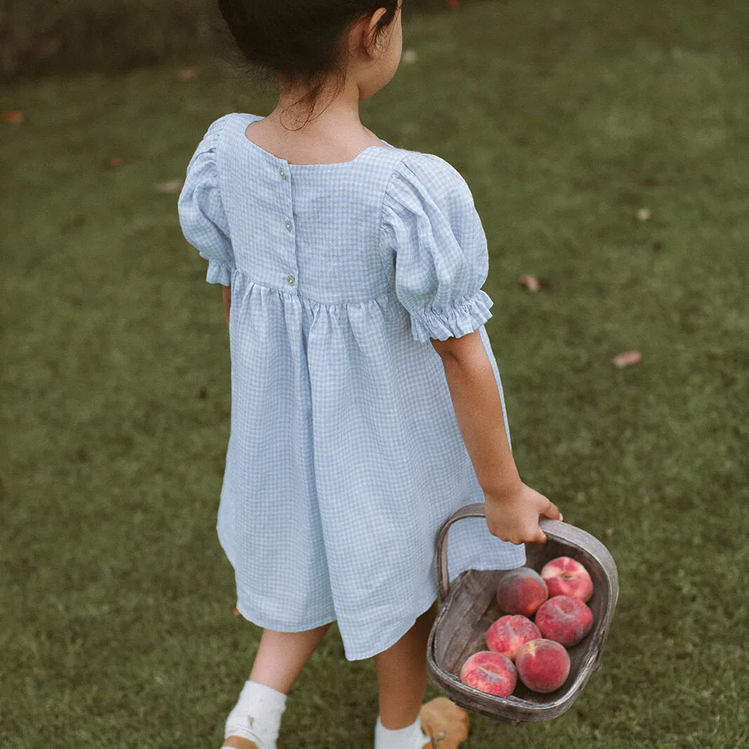 Skipping Dress, Baby Blue & Milk Mini Check