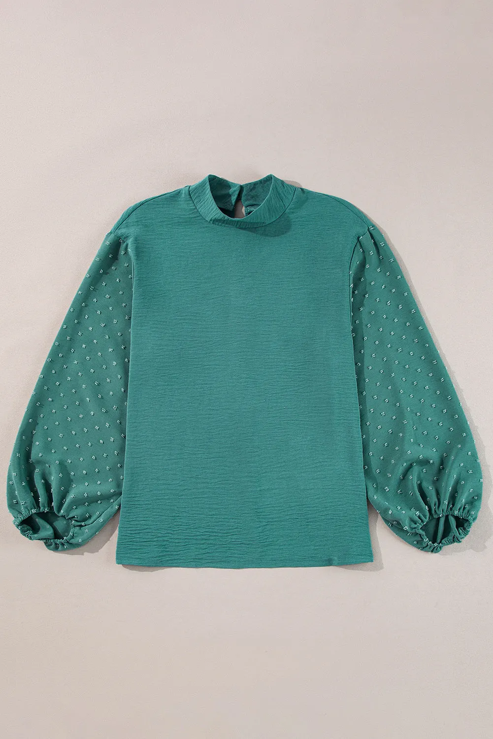 Skobeloff Swiss Dot Balloon Sleeve Patchwork Crinkle Blouse