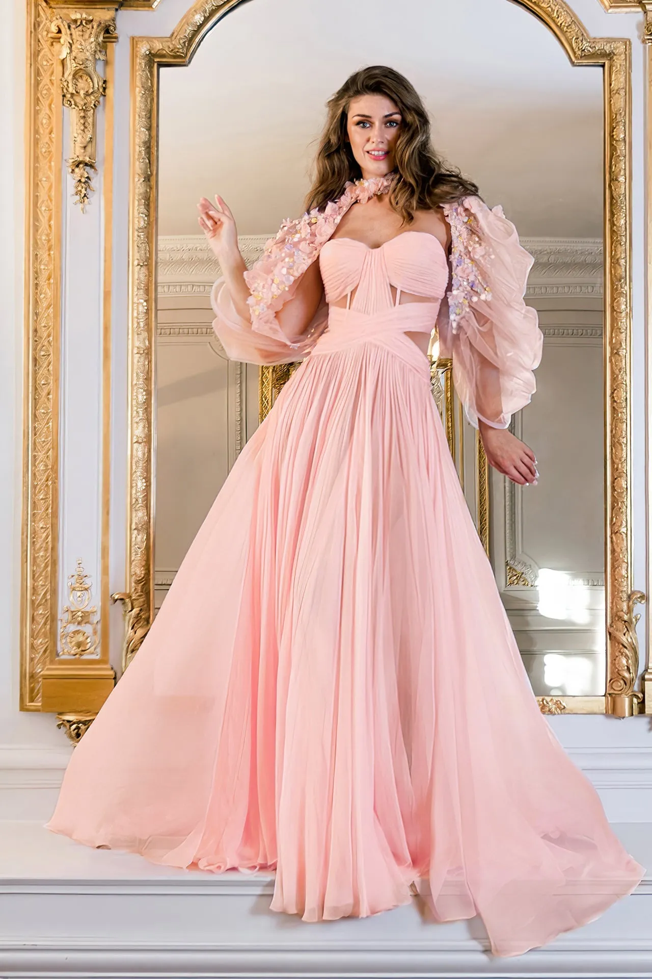 Strapless A-Line Dress with Tulle Bolero