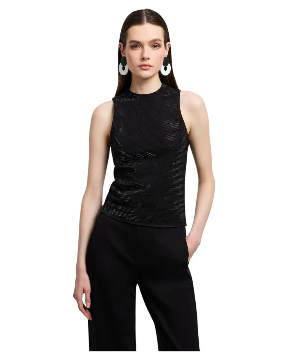 Top in Jersey Interlock con Micro Borchie