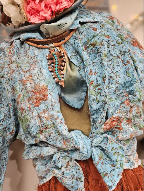 Turquoise Distressed Eyelet Puff Sleeve Top