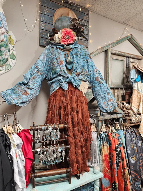 Turquoise Distressed Eyelet Puff Sleeve Top