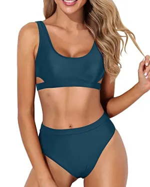 Two Piece Bikini Sets For Women High Waisted Bikini Sport Swimsuit-Teal