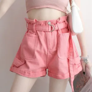 Vintage Pink Elastic Pleated Wide Leg Shorts